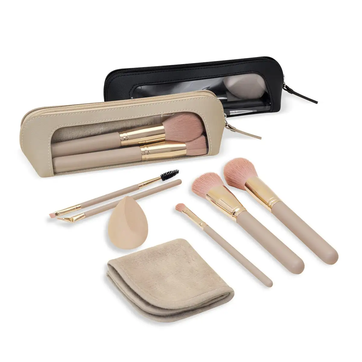 Set de brochas ROMINA con esponja y toalla facial.