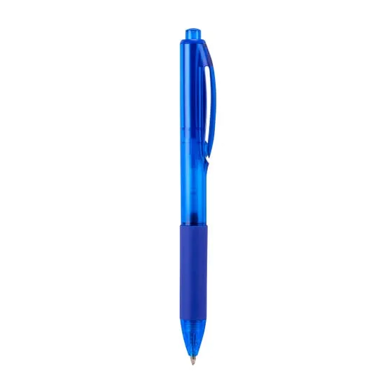 Bolígrafo promocional con tinta gel azul.