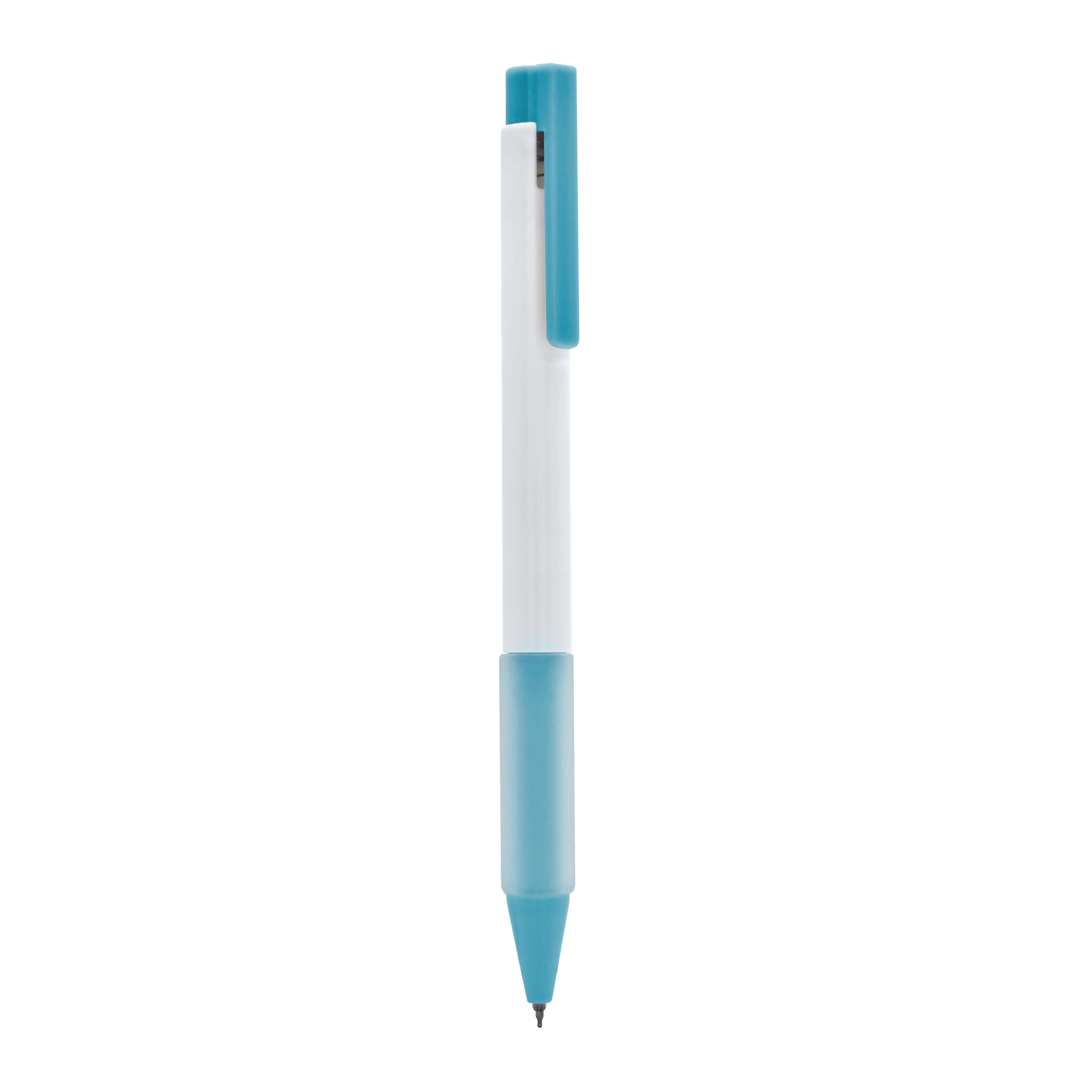 Bolígrafo promocional con tinta gel azul.