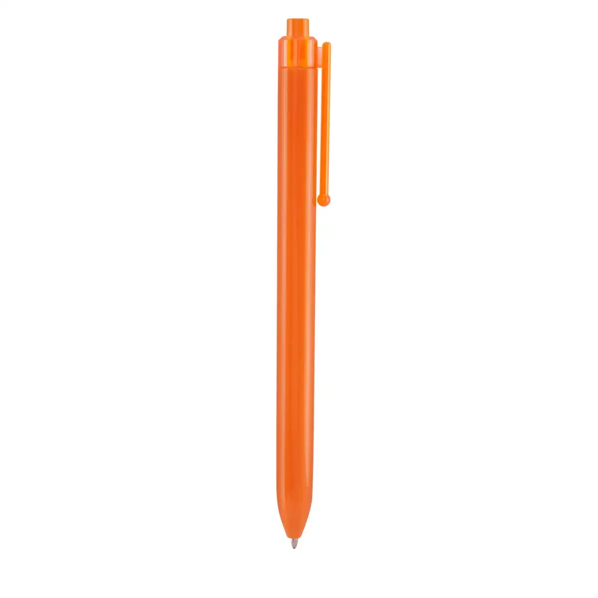 Bolígrafo de plástico con clip translúcido para branding visual.