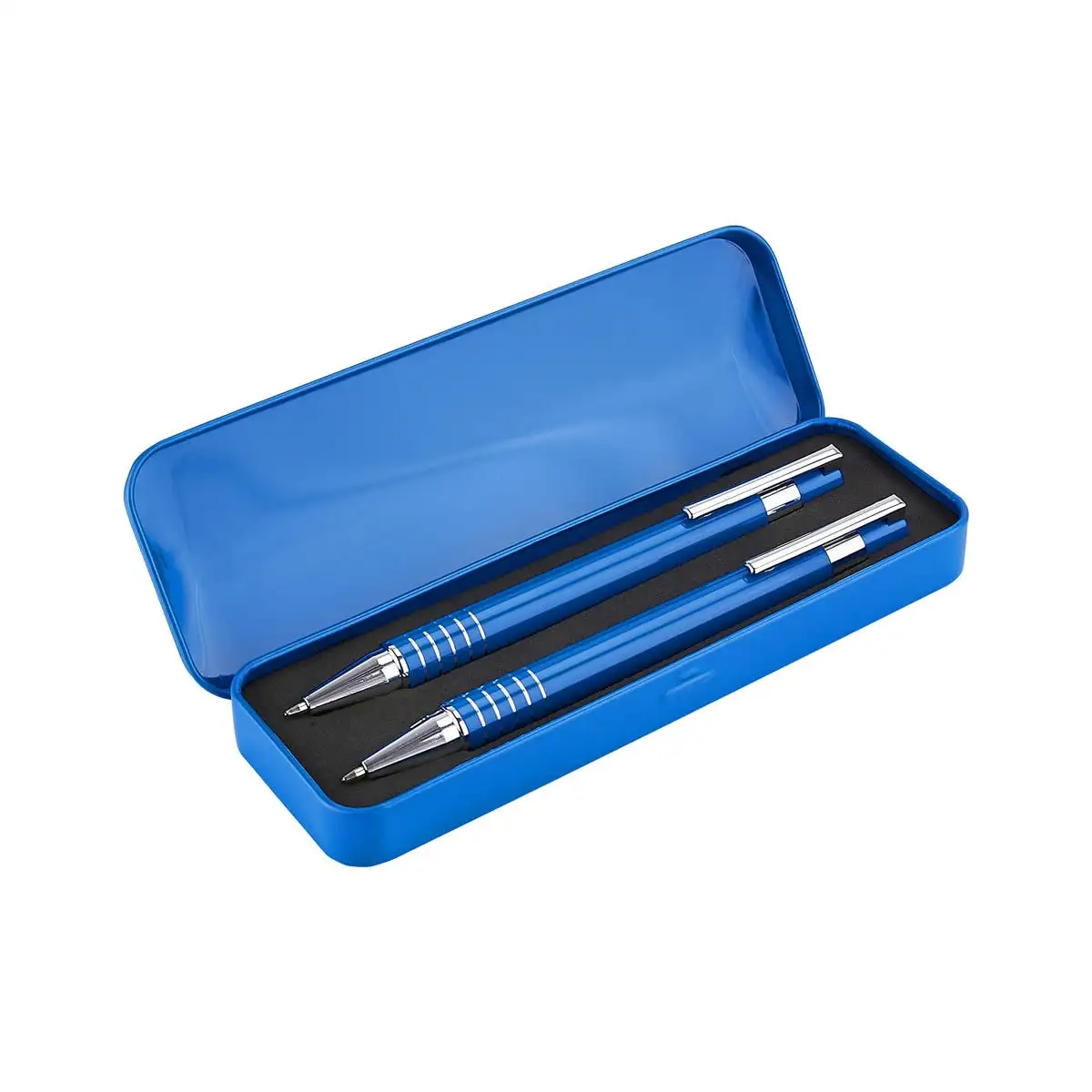 Set de bolígrafo y lapicera con estuche metálico para empresas.