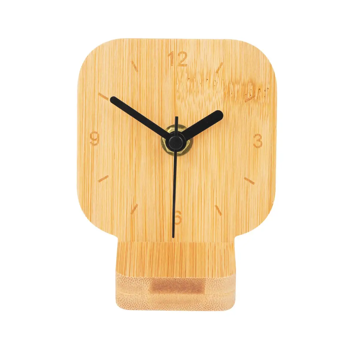 Reloj corporativo de bambú con base desmontable.