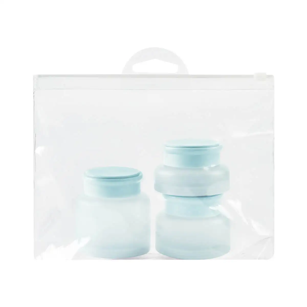 Kit de envases reutilizables para viaje.