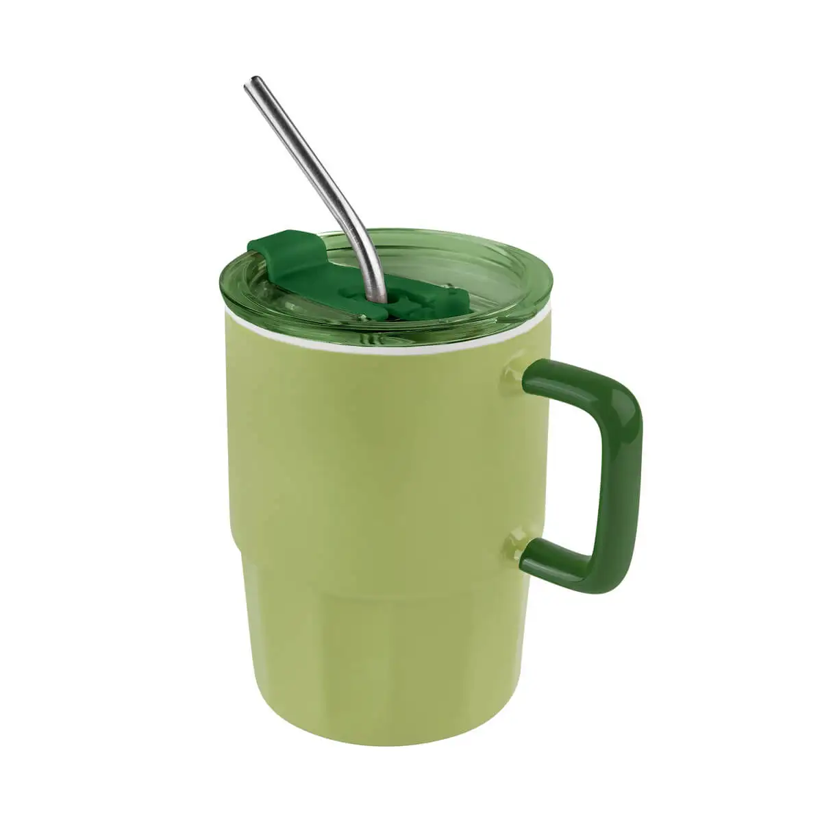 Taza de cerámica con popote metálico para empresas.