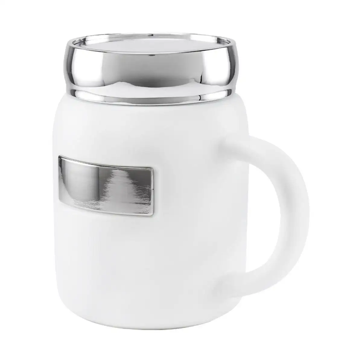 Taza de cerámica con placa personalizada para empresas.
