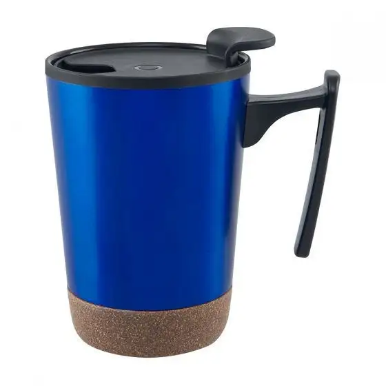 Taza de acero inoxidable y corcho para empresas.