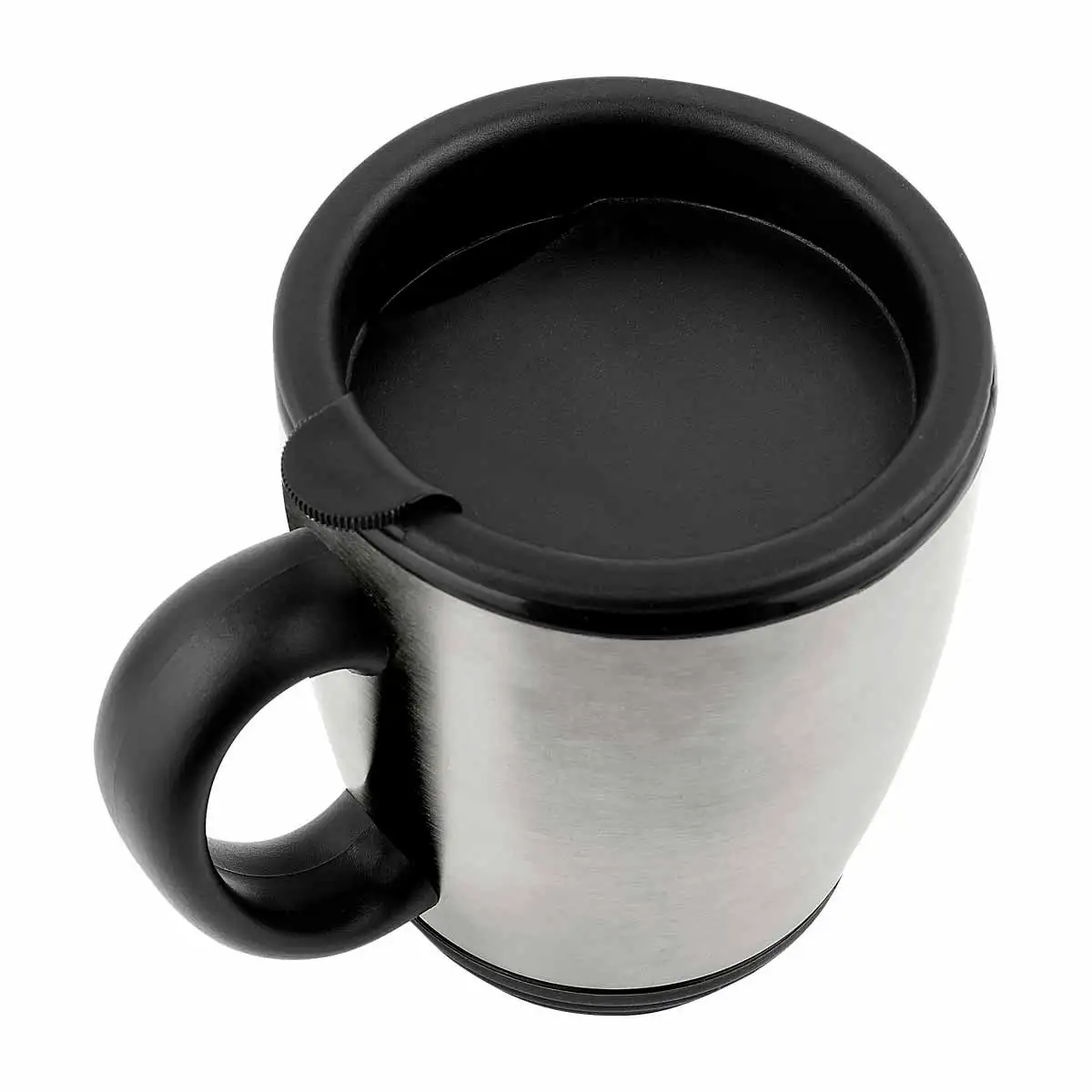 Taza de acero inoxidable con tapa personalizada.