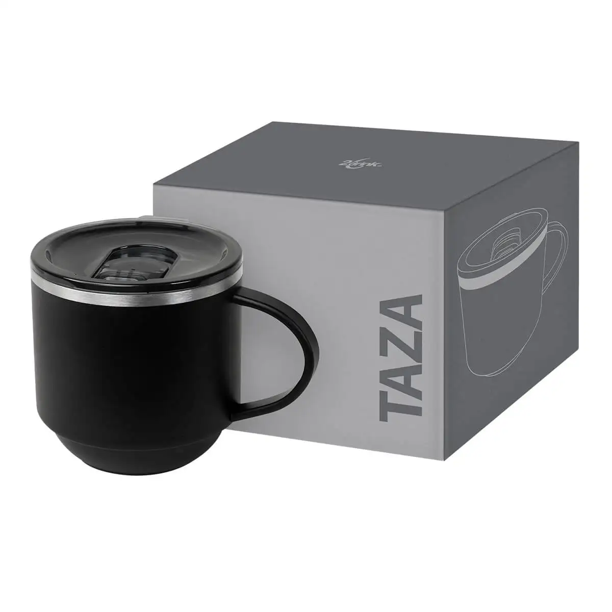 Taza al vacío compacta con acabado rugoso.