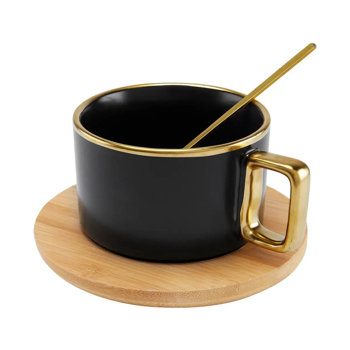 Taza de cerámica de 9 oz con base de bambú.