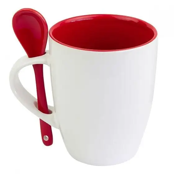 Taza promocional con cuchara a juego personalizada.