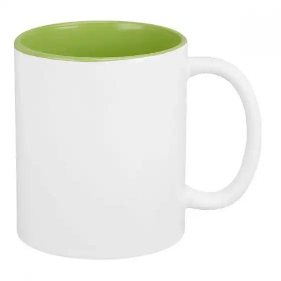 Taza sublimable con interior de color y exterior blanco.