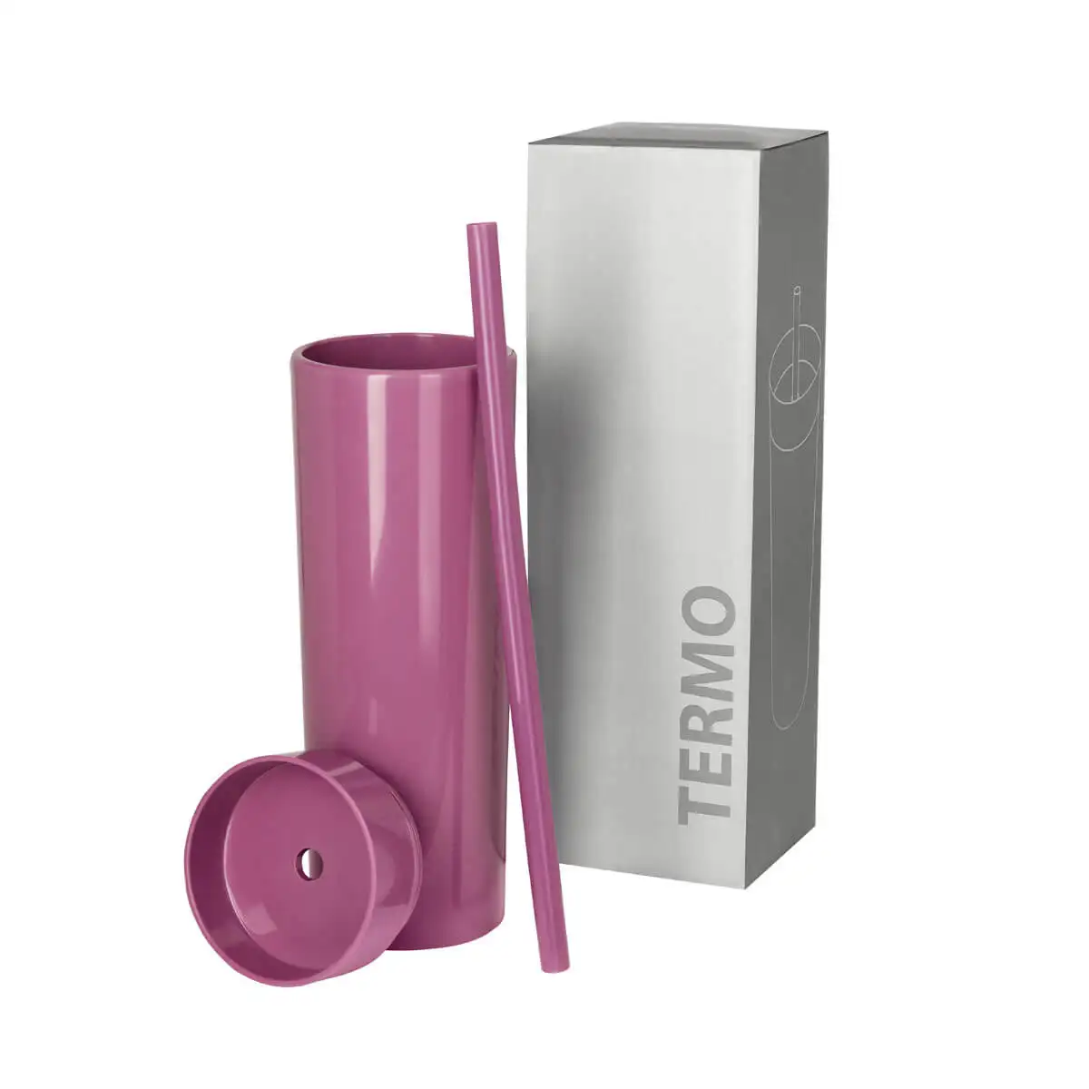 Termo promocional con popote para campañas corporativas.