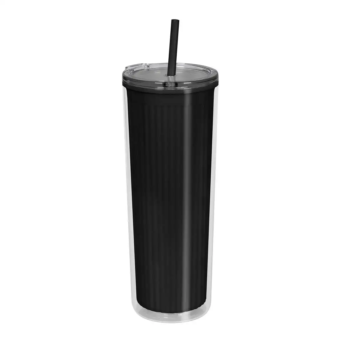 Vaso plástico transparente con diseño interior visible.