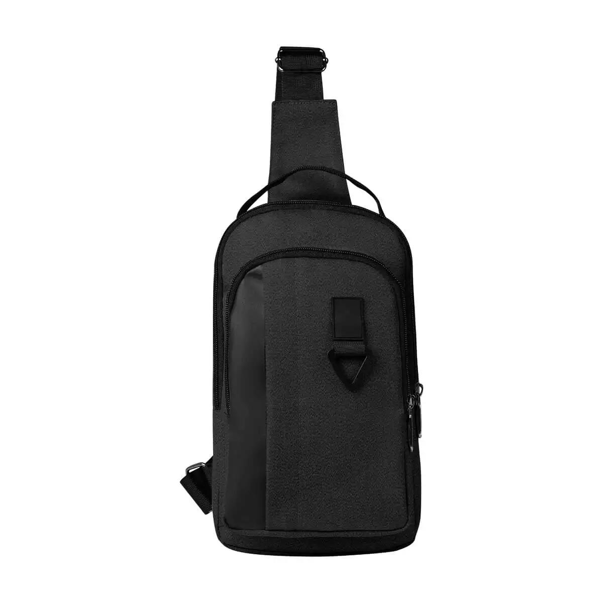 Mochila crossbody compacta con doble bolsillo frontal.